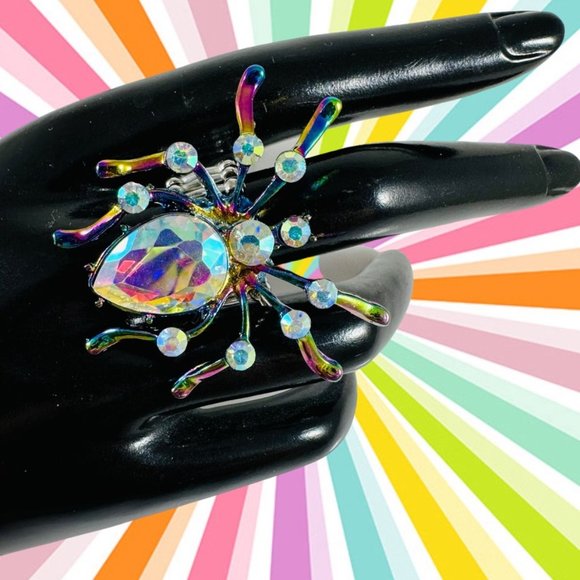 Beautiful Aurora Borealis giant spider ring adjustable NEW - Picture 4 of 4